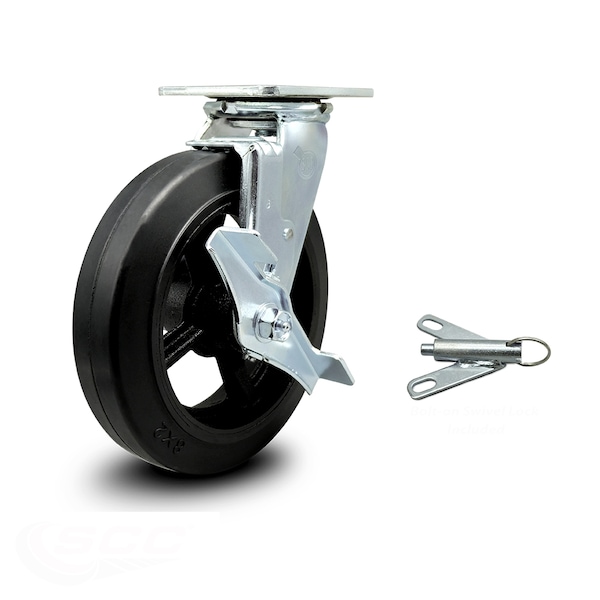 8 Inch Rubber on Steel Caster with Ball Bearing and Brake/Swivel Lock SCC
